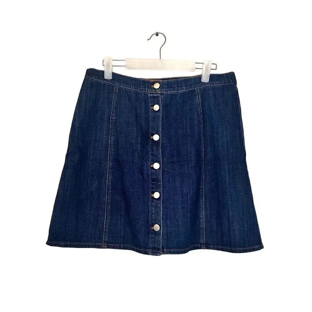 H&M High Waisted Button Front A-line Paneled Denim Mini Skirt Dark Wash Size 12